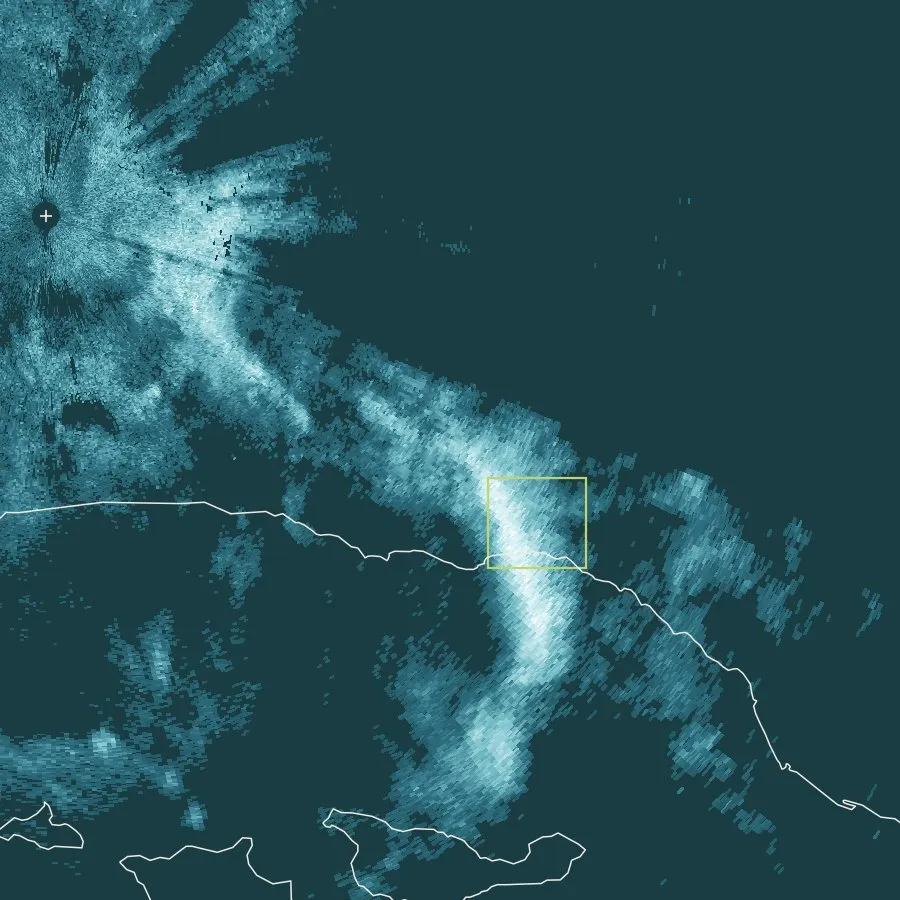 Radar showing a narrow rainband crossing Montecito at 3:40 AM, January 9, 2018